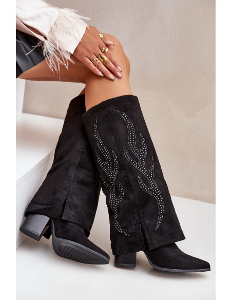 Decorated ankle boots with turned-down shaft on heel black Ivilta