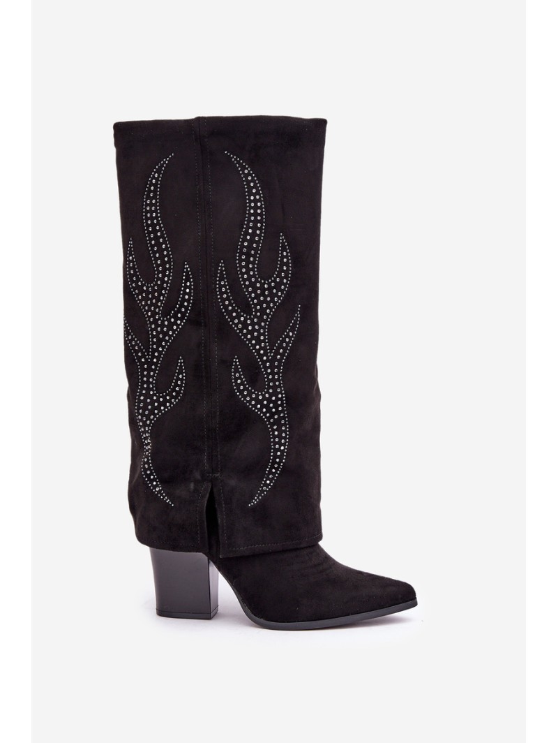 Decorated ankle boots with turned-down shaft on heel black Ivilta