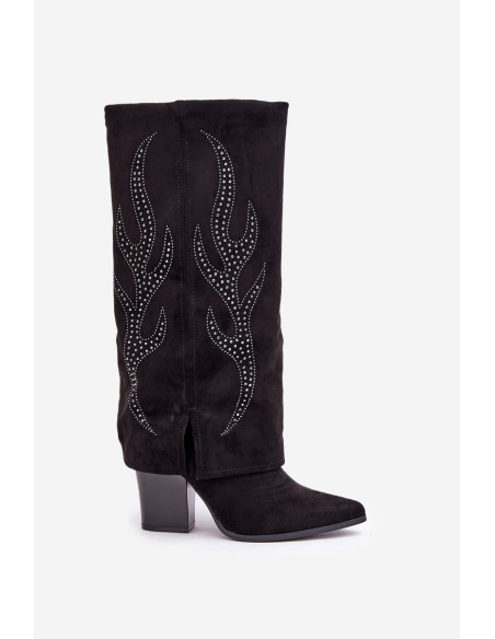 Decorated ankle boots with turned-down shaft on heel black Ivilta
