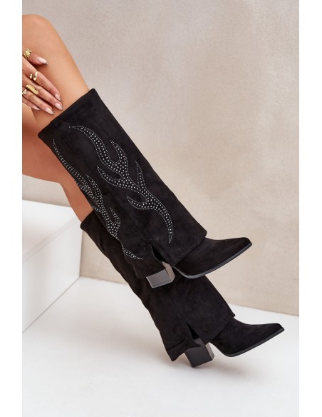 Decorated ankle boots with turned-down shaft on heel black Ivilta