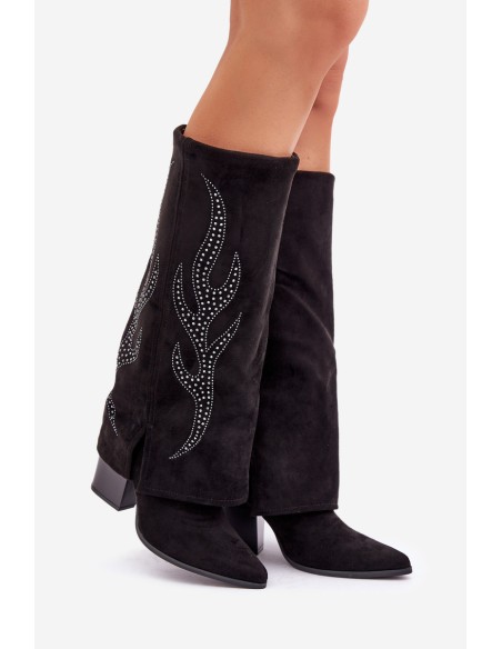 Decorated ankle boots with turned-down shaft on heel black Ivilta