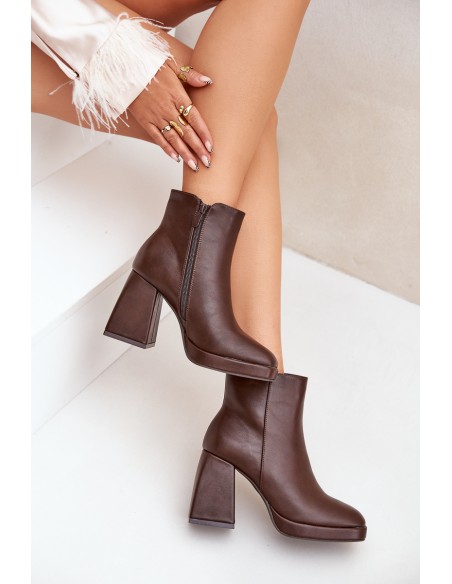 High Heel Booties Eco Leather Dark Brown Selarae