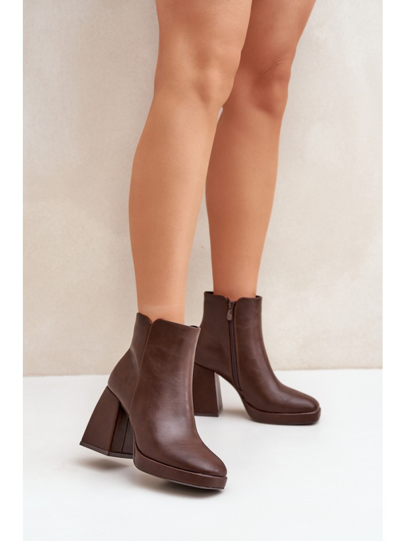 High Heel Booties Eco Leather Dark Brown Selarae