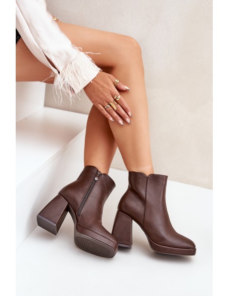 High Heel Booties Eco Leather Dark Brown Selarae