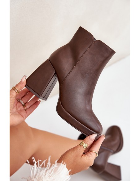 High Heel Booties Eco Leather Dark Brown Selarae
