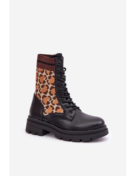 Women's Worker Ankle Boots With Sock In Leopard Black Penthis