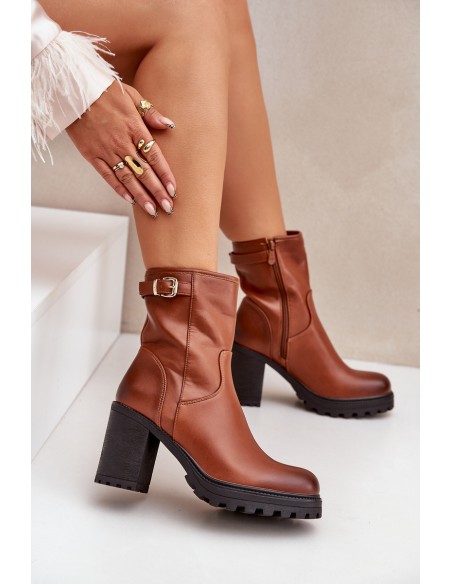 Insulated ankle boots with buckle brown Selavia