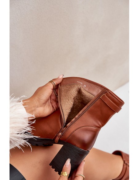 Insulated ankle boots with buckle brown Selavia