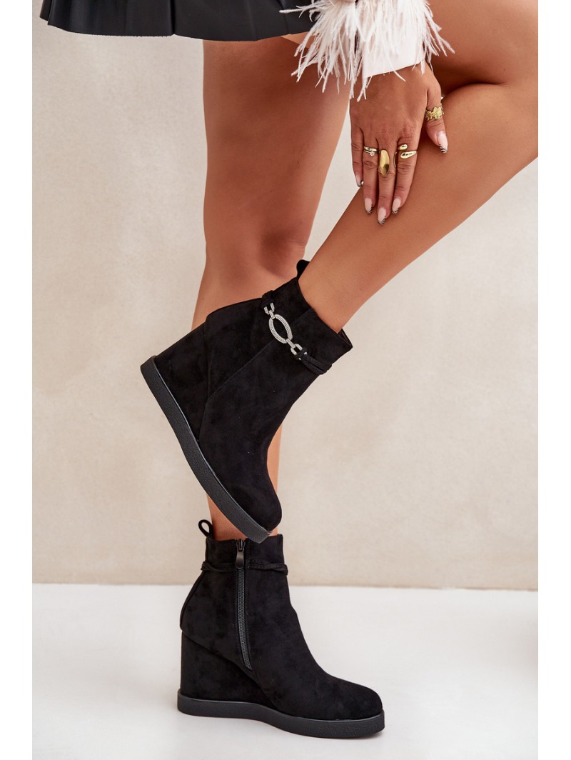 Wedge Ankle Boots With Decorative Strap Black Kaiviana