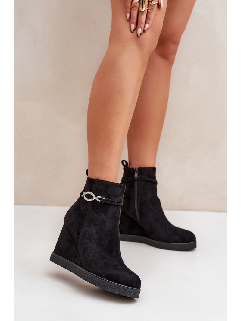 Wedge Ankle Boots With Decorative Strap Black Kaiviana