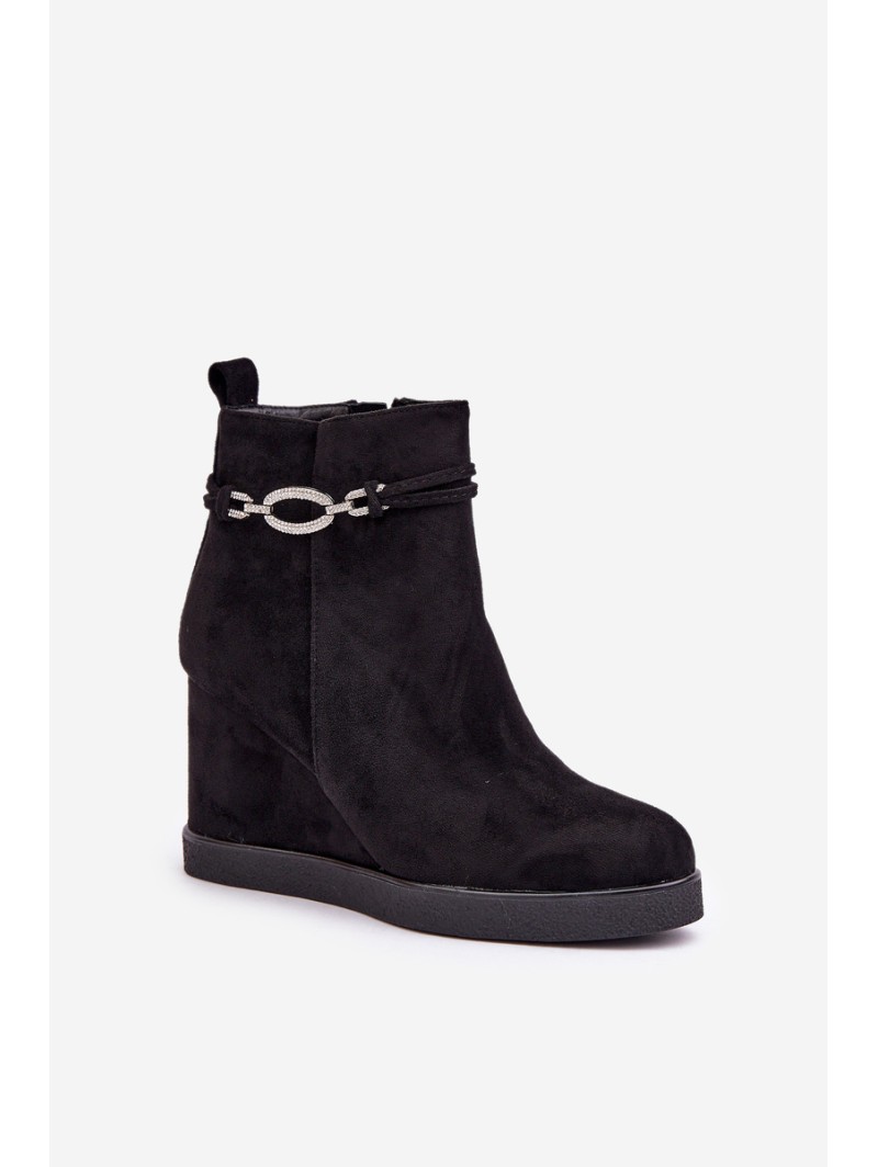 Wedge Ankle Boots With Decorative Strap Black Kaiviana