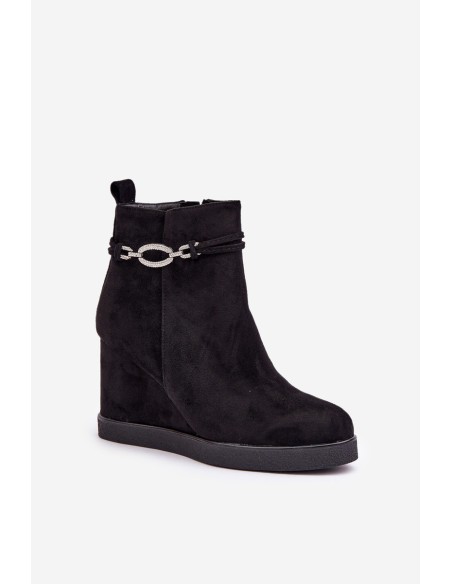 Wedge Ankle Boots With Decorative Strap Black Kaiviana