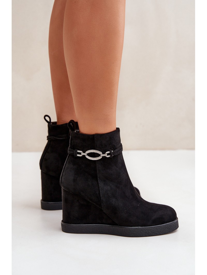 Wedge Ankle Boots With Decorative Strap Black Kaiviana