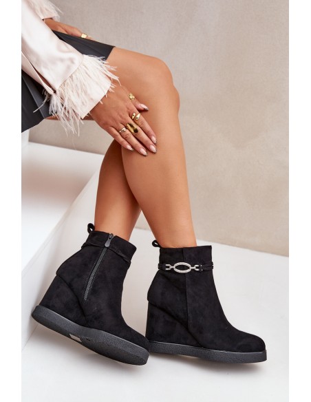 Wedge Ankle Boots With Decorative Strap Black Kaiviana