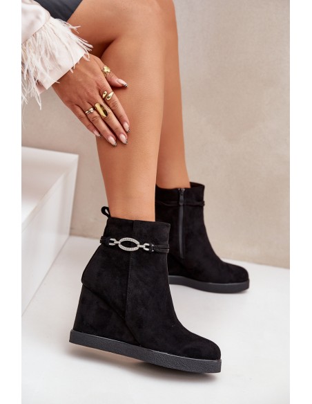 Wedge Ankle Boots With Decorative Strap Black Kaiviana