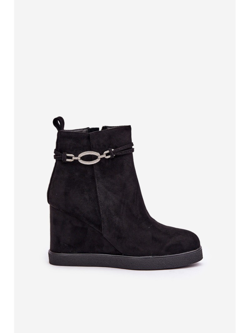 Wedge Ankle Boots With Decorative Strap Black Kaiviana
