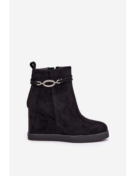 Wedge Ankle Boots With Decorative Strap Black Kaiviana
