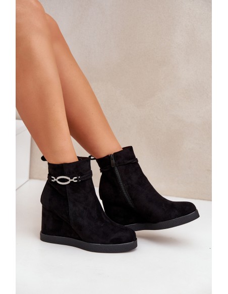 Wedge Ankle Boots With Decorative Strap Black Kaiviana