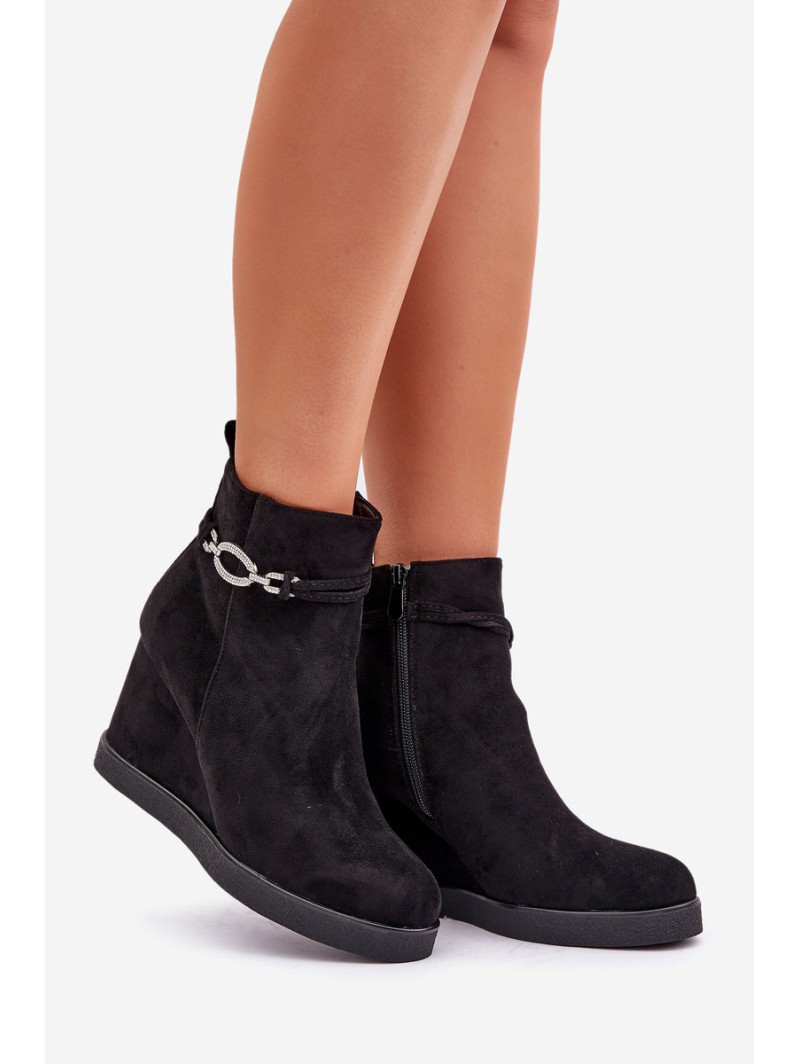 Wedge Ankle Boots With Decorative Strap Black Kaiviana