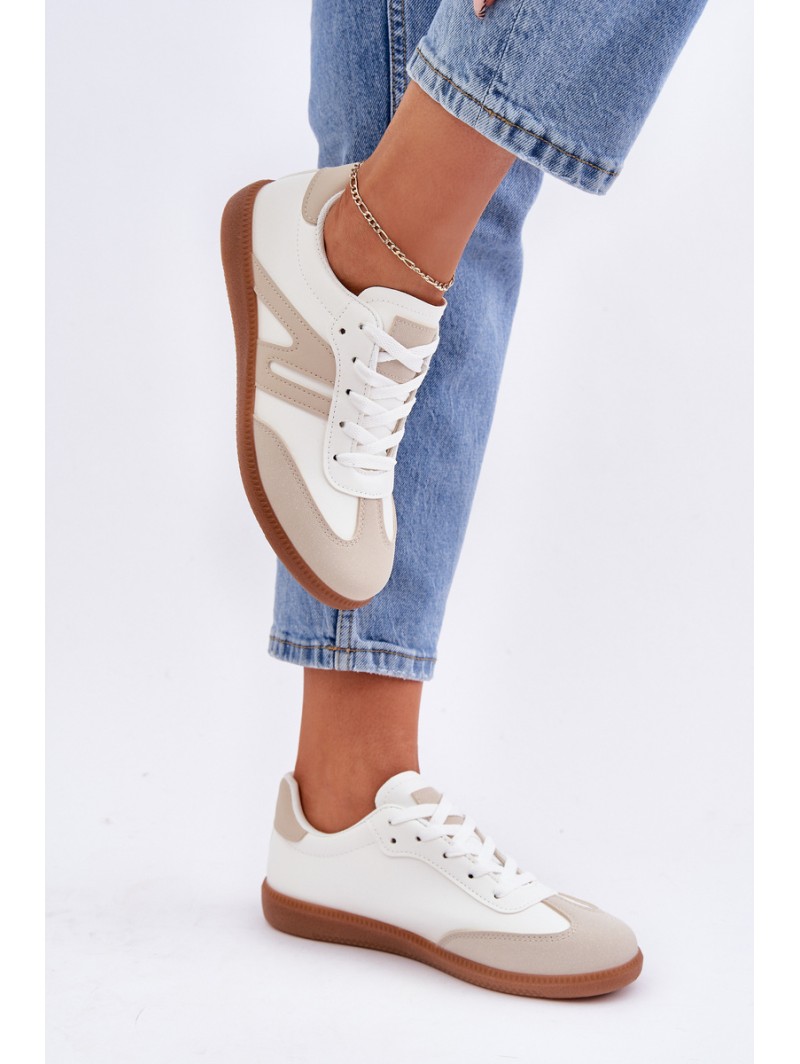 Low Women's Sneakers Made Of Eco Leather White-Beige Navidemi