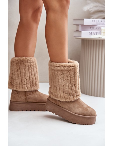 Platform Snow Boots With Rolled Shaft Beige Lisonea