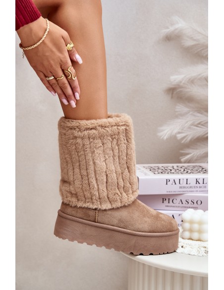 Platform Snow Boots With Rolled Shaft Beige Lisonea