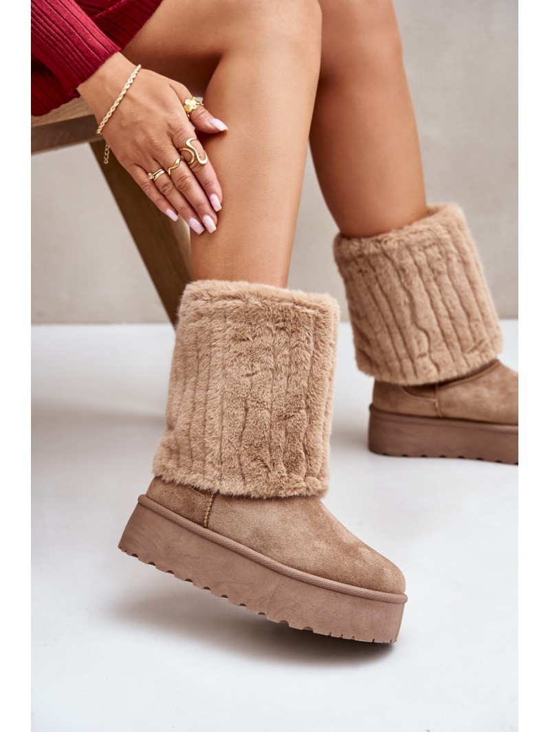 Platform Snow Boots With Rolled Shaft Beige Lisonea