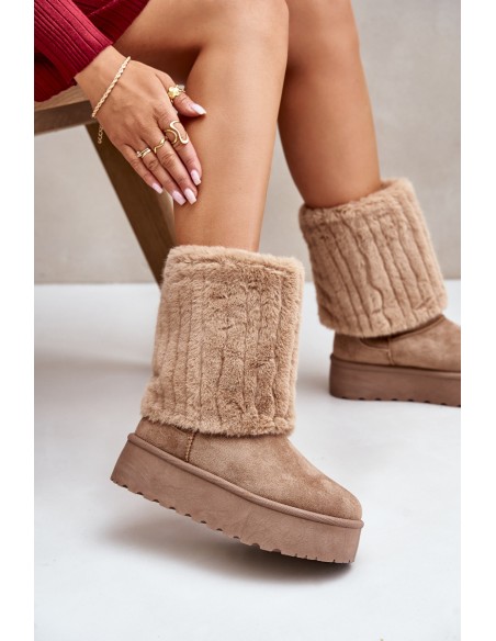 Platform Snow Boots With Rolled Shaft Beige Lisonea