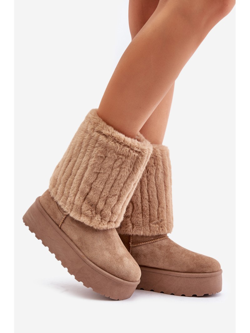 Platform Snow Boots With Rolled Shaft Beige Lisonea