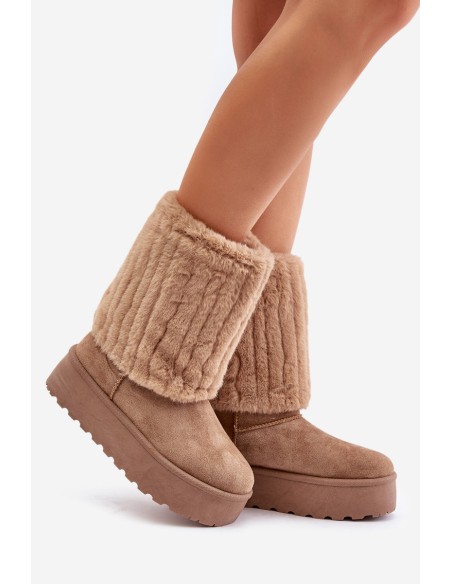 Platform Snow Boots With Rolled Shaft Beige Lisonea