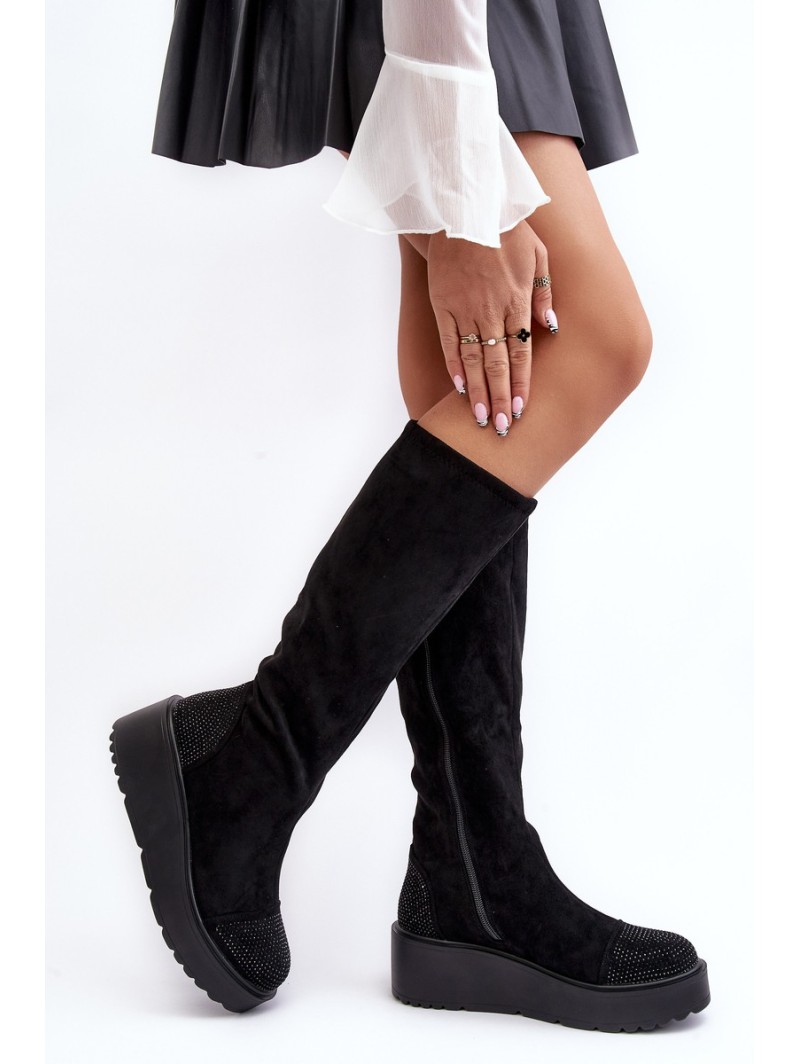 Women's Suede Platform Boots SBarski HY53-8 Black