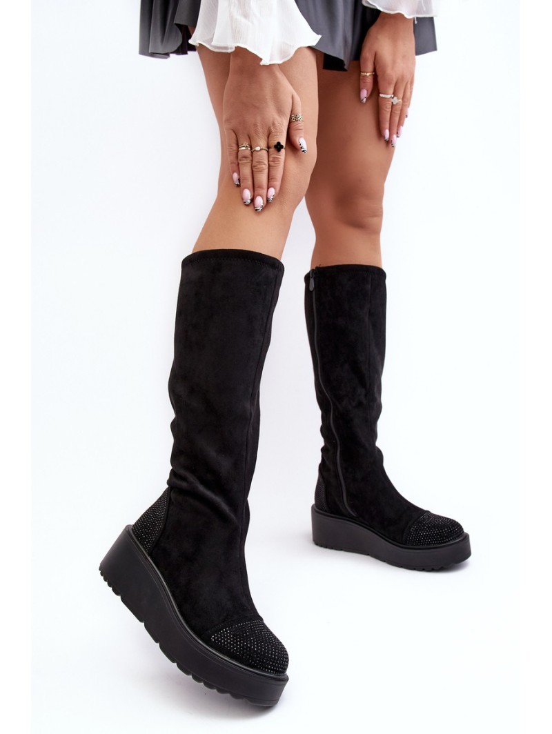 Women's Suede Platform Boots SBarski HY53-8 Black