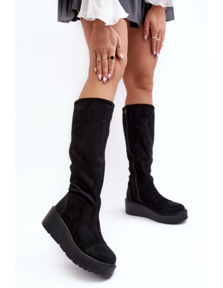 Women's Suede Platform Boots SBarski HY53-8 Black