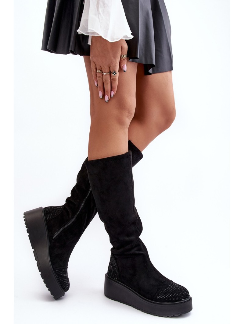 Women's Suede Platform Boots SBarski HY53-8 Black
