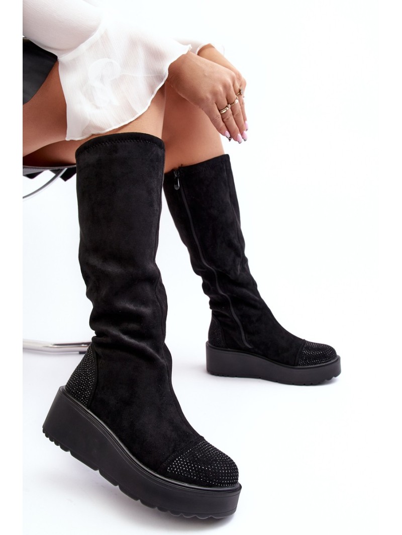 Women's Suede Platform Boots SBarski HY53-8 Black