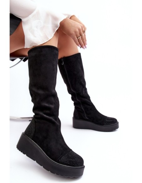Women's Suede Platform Boots SBarski HY53-8 Black
