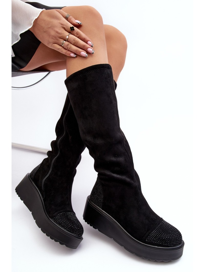 Women's Suede Platform Boots SBarski HY53-8 Black