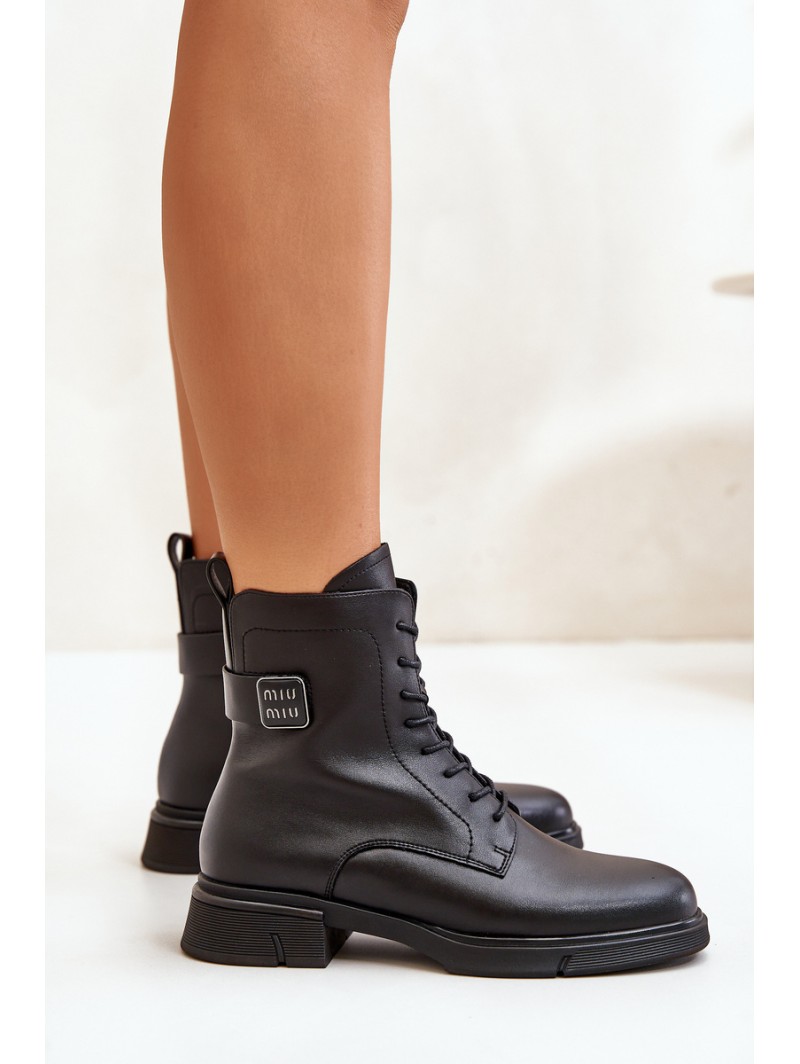 Warm Women's Worker Boots Natural Leather Black Vinceza 66688