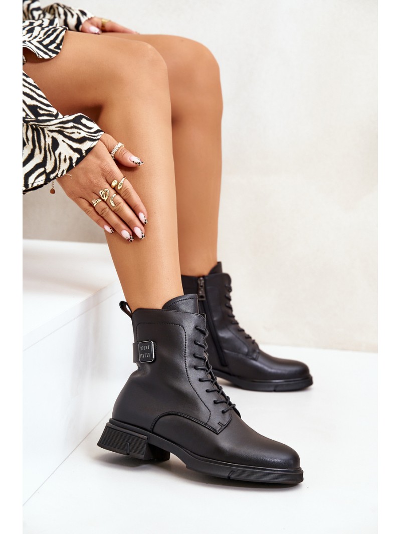 Warm Women's Worker Boots Natural Leather Black Vinceza 66688