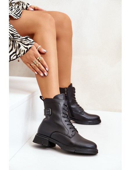 Warm Women's Worker Boots Natural Leather Black Vinceza 66688