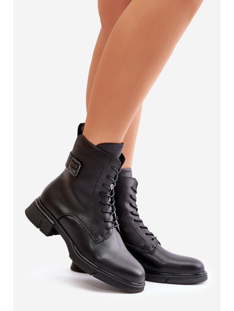 Warm Women's Worker Boots Natural Leather Black Vinceza 66688