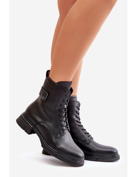 Warm Women's Worker Boots Natural Leather Black Vinceza 66688