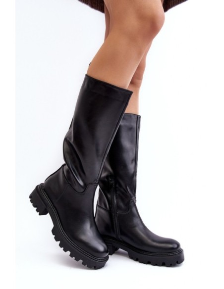 Mid-calf boots with flat heel black Eamantha