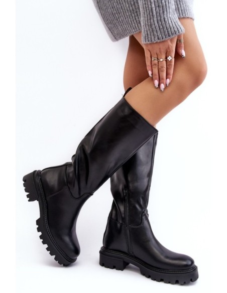 Mid-calf boots with flat heel black Eamantha