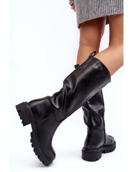Mid-calf boots with flat heel black Eamantha