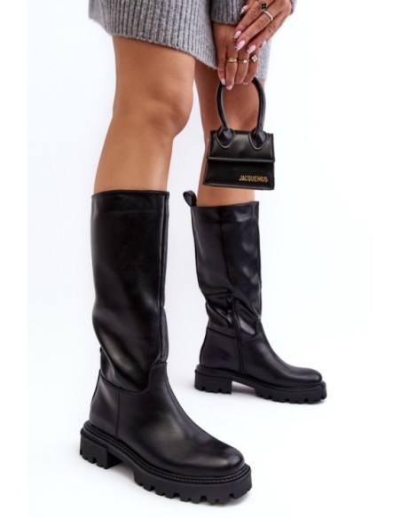 Mid-calf boots with flat heel black Eamantha