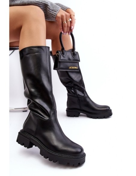 Mid-calf boots with flat heel black Eamantha