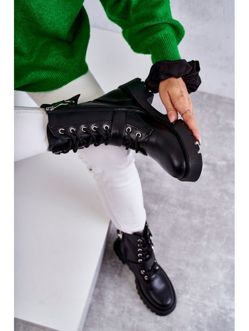 Leather Boots On Flat Heels Black Marlis