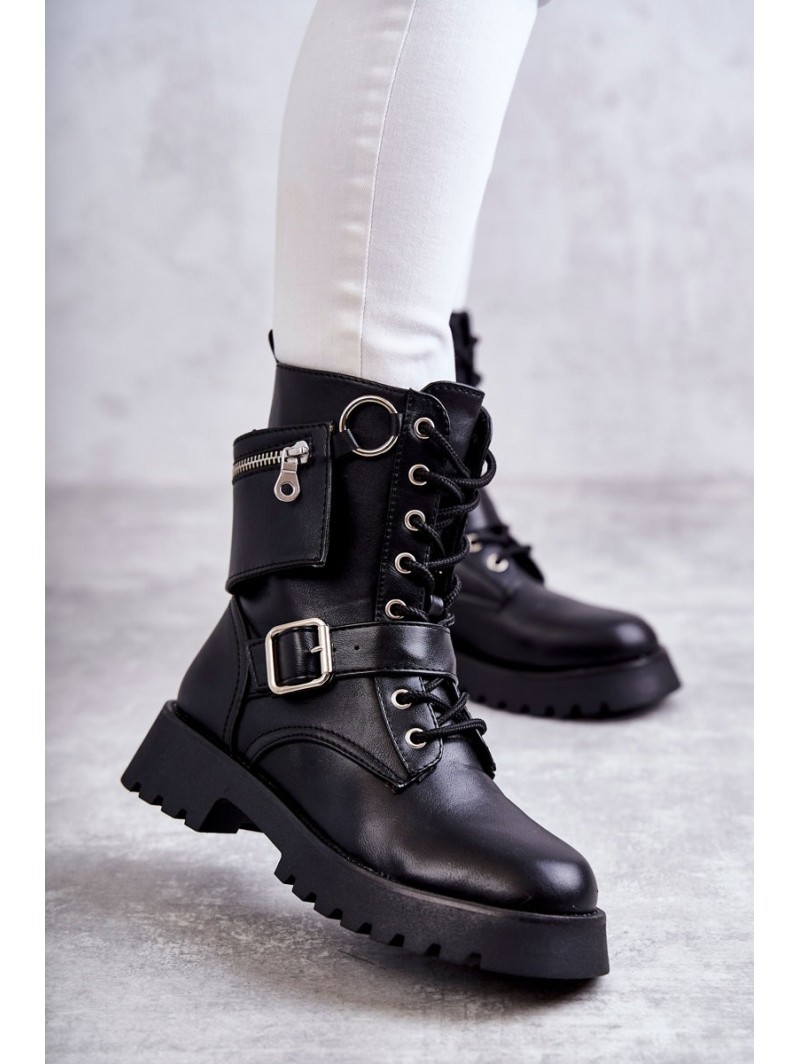 Leather Boots On Flat Heels Black Marlis