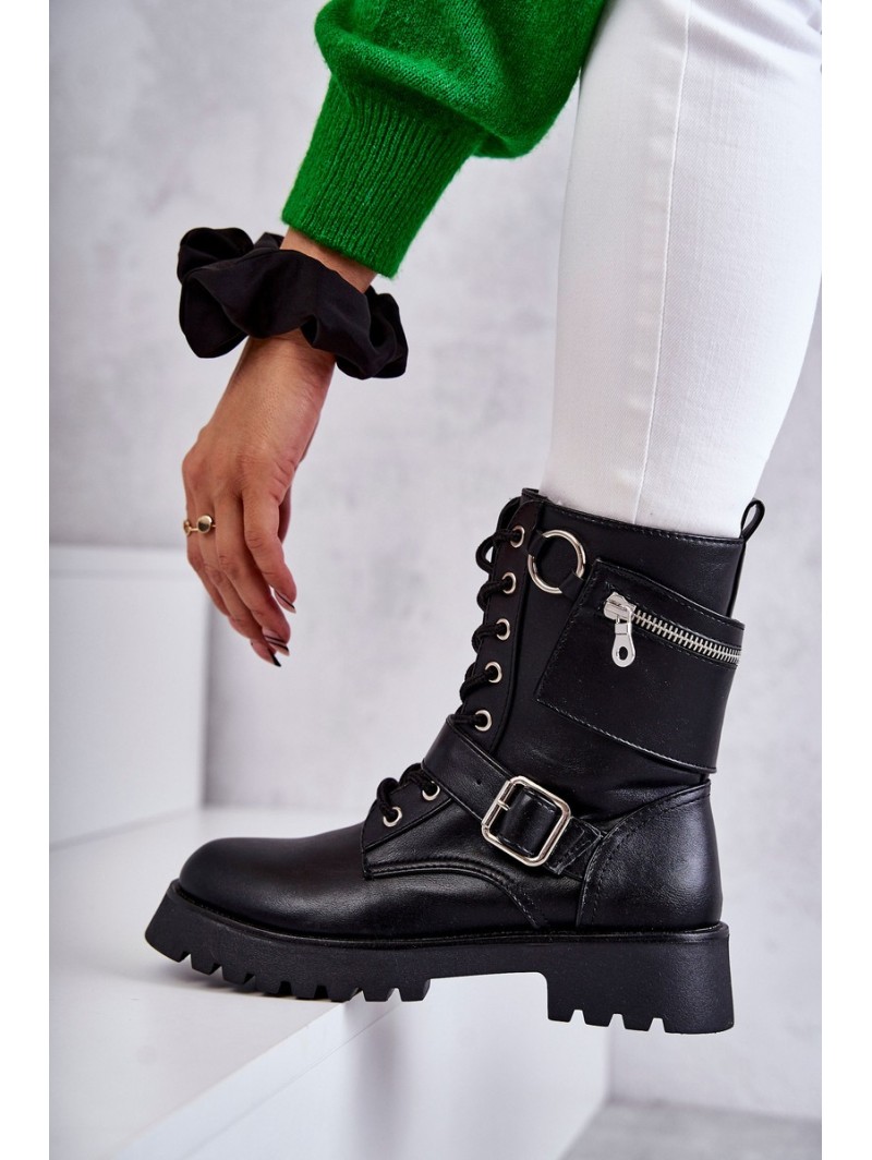 Leather Boots On Flat Heels Black Marlis